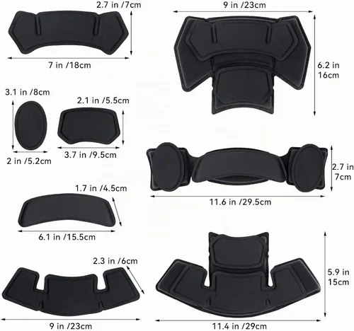 Vista 6 de Almohadillas tácticas para casco - Insertos universales de recambio de espuma de memoria interna para cascos ACH, MICH, EXF 2º negro