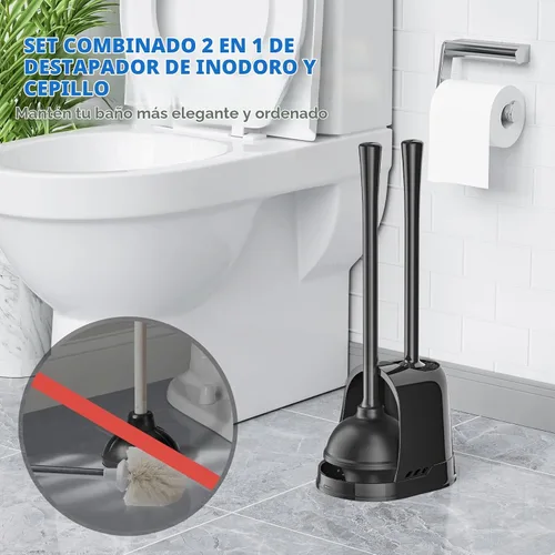 Vista 7 de LOVLOY Juego de émbolo y cepillo de inodoro, cepillo de cuenco y émbolo de inodoro resistente con soporte ventilado, combo de cepillo de inodoro 2