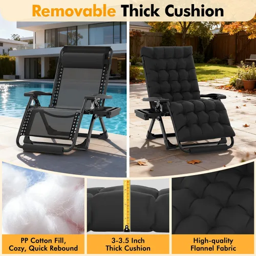 Vista 7 de Slendor Sillas de gravedad cero de gran tamaño XXL, silla reclinable Negro