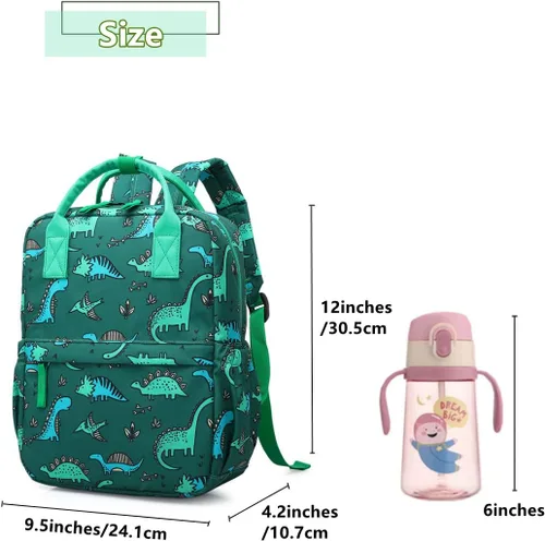 Vista 3 de Linda mochila preescolar para niños pequeños con diseño de unicornio y dinosaurio bolsa de viaje para niñas y niños Dinosaurio 12 pulgadas Mochila