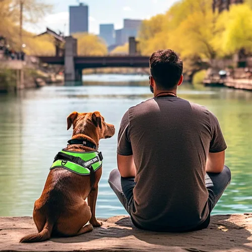 Vista 5 de Chaleco para Perro de Servicio, 9 Parches Arnés para Perro sin Tirones y Correa con Asa, Chaleco para Mascota Fácil de Poner y Quitar con Correas