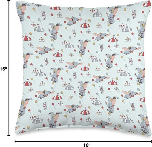 Vista 4 de Disney Almohada clásica de Dumbo Circus con estampado de elefante, 16 x 16 pulgadas, multicolor