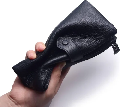 Vista 2 de Bveyzi - Cartera de cuero suave para mujer con bloqueo RFID, billetera plegable con doble cierre, porta-tarjetas para damas Soft, RFID Blocking