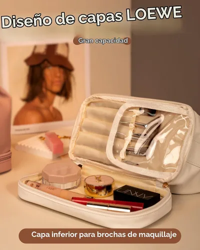 Vista 6 de Bolsa de maquillaje inicial con asa para mujer, doble capa