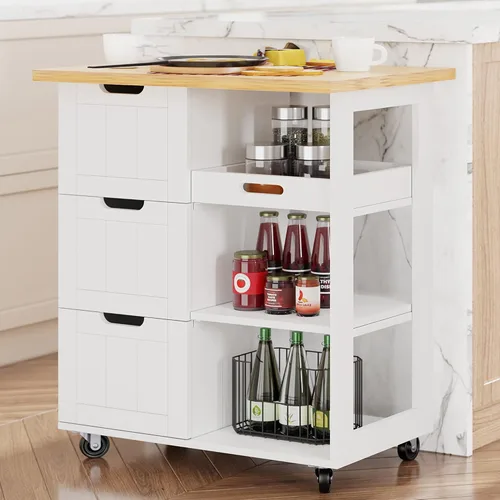 Vista 12 de Shintenchi Isla de cocina con hoja plegable, mesa de isla enrollable con almacenamiento, armario de cocina con ruedas con área de asiento
