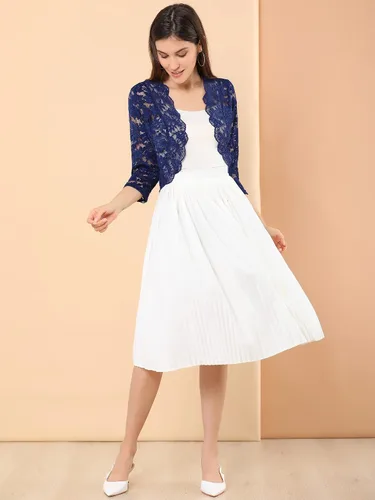 Vista 3 de Allegra K - Chaquetilla elegante para mujer de encaje floral traslúcido y manga 34