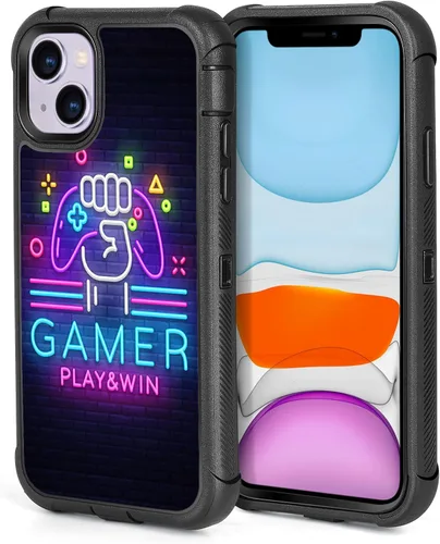 Vista 8 de Funda compatible con iPhone 13 y iPhone 14 de diseño de tiburón negro y rojo de moda urbana para hombres y niños, de 3 capas, resistente a