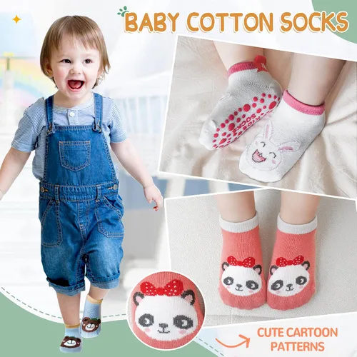 Vista 5 de Calcetines antideslizantes para bebés y niños pequeños, calcetines de algodón antideslizantes con pinzas, 6 pares