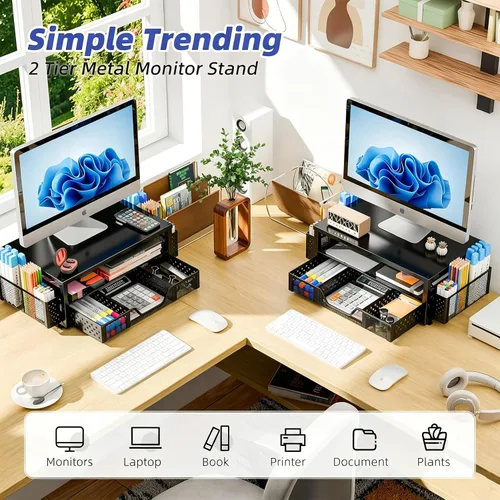 Vista 6 de Simple Trending Organizador de escritorio y accesorios, soporte elevador