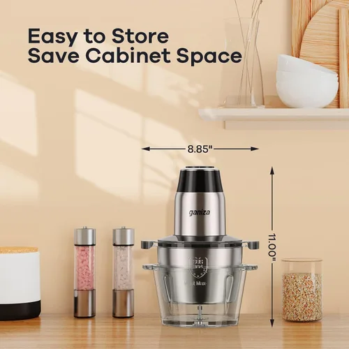 Vista 7 de GANIZA Procesadores de alimentos, picadora eléctrica con picadora de carne y picadora de verduras, 2 cuencos (8 tazas+8 tazas) con potente motor