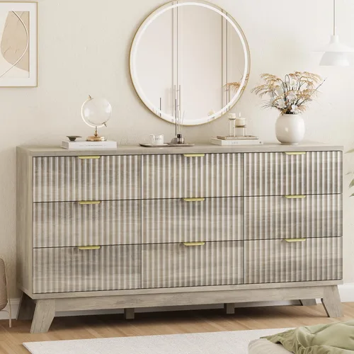 Vista 14 de Cómoda acanalada para dormitorio con 3 cajones, cómoda moderna de 24 pulgadas de ancho con mango de metal, soporte de TV de madera, armario de Negro