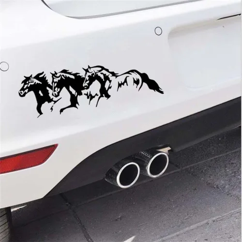 Vista 4 de Calcomanía autoadhesiva de caballos corriendo negros, gran promoción a la moda, para automóvil, autoadhesiva, impermeable, decoración (negro)