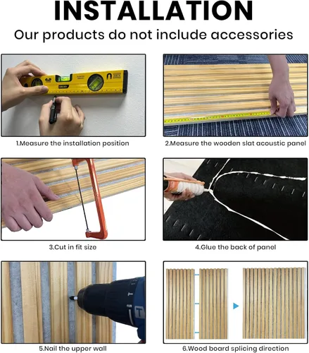 Vista 8 de ROOMTEC Paquete de 2 paneles acústicos de pared de madera maciza, paneles de pared insonorizados de 94.49" x 12.6", paneles de pared de listones