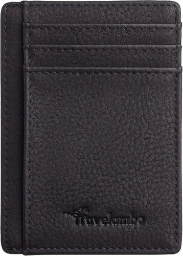 Vista 4 de Travelambo - Cartera de piel minimalista con bolsillo frontal tamaño mediano cartela delgada RFID dispositivos de identificación por radiofrecuencia