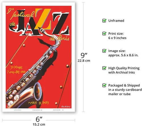Vista 2 de 9º Festival de Jazz de París (9˚Festival de Jazz de Paris) - Póster de música vintage c.1988 - Impresión artística maestra (sin marco) 6 x 9 pulgadas