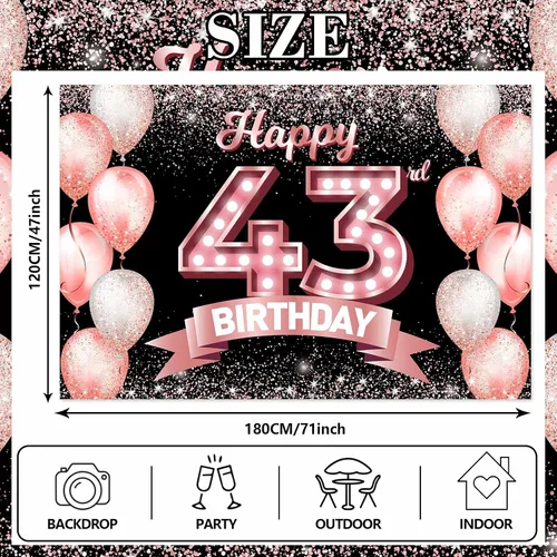 Vista 386 de Cartel de feliz cumpleaños décimo oro rosa, telón de fondo, saludos a 10 años, globos de confeti, decoración temática para niñas de 10 años
