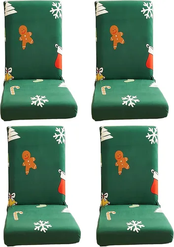 Vista 10 de Juego de 4 fundas protectoras para sillas de comedor navideñas, elásticas, extraíbles y lavables, fundas protectoras para sillas de comedor, fundas