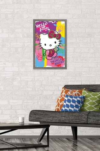 Vista 2 de Trends International Hello Kitty: Póster de pared de arte pop 23, 22.4 pulgadas de largo x 14.7 W, versión enmarcada de madera de granero