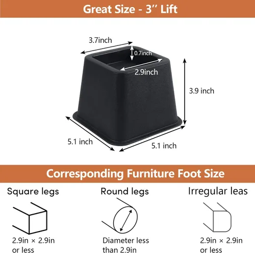 Vista 2 de DEDU Elevadores de cama de 3 pulgadas, resistentes, paquete de 9 elevadores de muebles para sofás de gran tamaño, elevadores de sofá con almohadilla