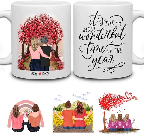 Vista 8 de WHIDOBE Taza de café personalizada de 11 onzas, taza de 15 onzas para mamá, hija con personajes femeninos, nombres, citas, regalo para mamá de hija