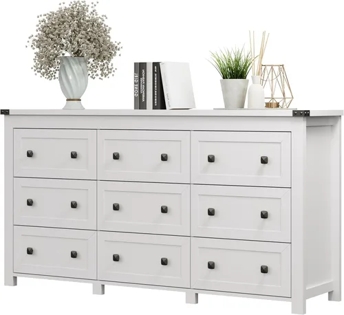Vista 30 de Xixini - Cómoda para dormitorio con 5 cajones, cómoda alta de madera, organizador moderno de ropa estilo granja, gabinete de almacenamiento con asas