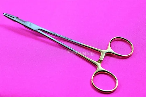 Vista 9 de 1 portaagujas alemán premium de 5.5 pulgadas 5.5 in con serraje OLSEN HEGAR CON ANILLOS OROS, INSTRUMENTOS VETERINARIOS INOXIDABLES CYNAMED