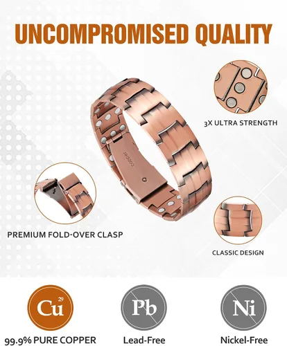 Vista 2 de Jecanori Pulseras magnéticas de cobre para hombres, pulsera magnética ultra fuerte, regalos de joyería con herramienta