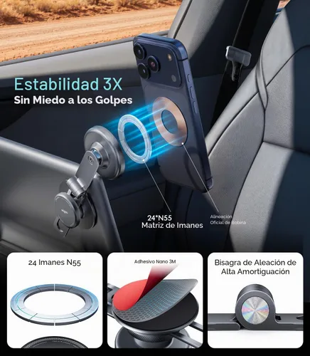 Vista 4 de Wigoo Para Tesla Model 3/Y/YL/X/S Soporte de teléfono, estilo OEM, imán más