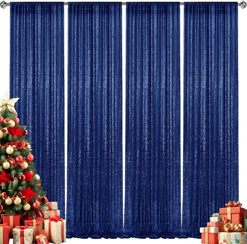 Vista 74 de 2 paneles de cortinas de fondo de lentejuelas verdes de 8 pies, cortinas de fondo de fotografía con purpurina para decoración de Navidad, boda