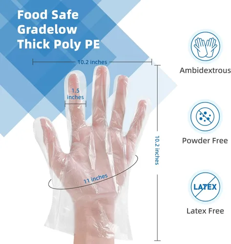 Vista 4 de Guantes desechables de preparación de alimentos, 500 piezas de plástico seguros para alimentos, manejo de alimentos, talla única (500 piezas)