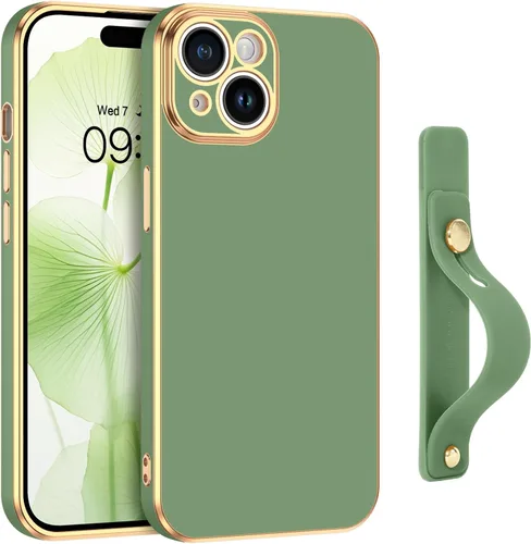 Vista 13 de GUAGUA Funda para iPhone 15 de 6.1 pulgadas con soporte para correa de muñeca, delgada, suave, galvanizada, TPU iPhone 15, funda protectora a prueba