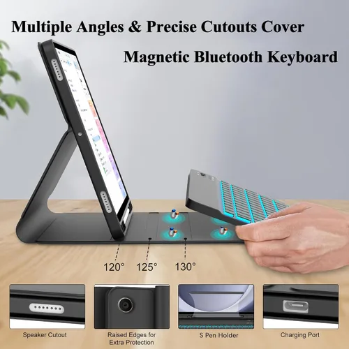 Vista 6 de Funda de teclado para tableta Samsung Galaxy A11 Plus 2025/A9 Plus 2023 5G de 11 pulgadas, teclado Bluetooth inalámbrico recargable, desmontable