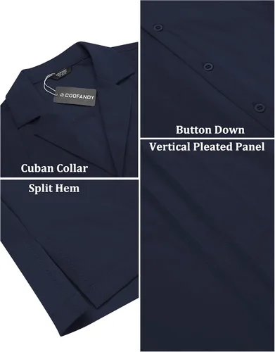 Vista 5 de COOFANDYMen'sCubanGuayaberaShirtsShortSleeveButtonDownShirtsSummerBeachShirts