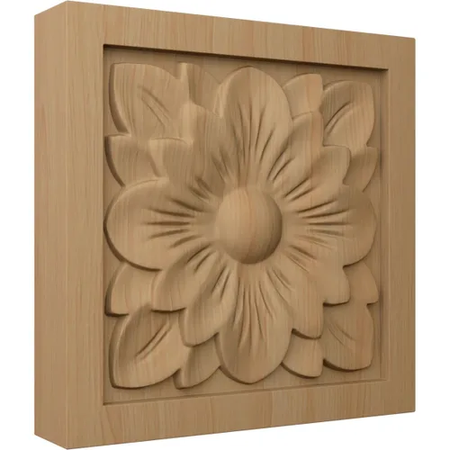 Vista 2 de Ekena Millwork ROS03X03X00DGAL Roseta cuadrada de flor de cornejo pequeña, 3 pulgadas de ancho x 3 pulgadas de alto x 5/8 pulgadas de largo, aliso