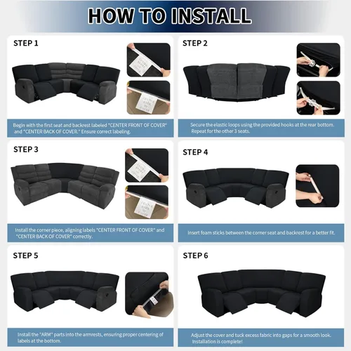 Vista 7 de PureFit 7 piezas de fundas para sofá seccional, fundas de sofá seccional extra grandes de felpa para sofás reclinables en forma de L, fundas de sofá