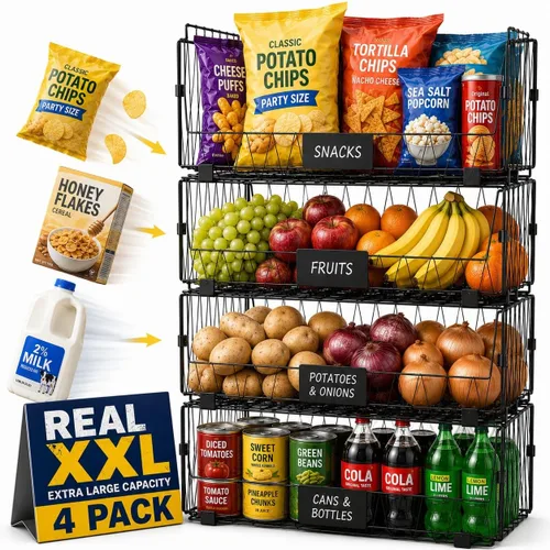 Vista 7 de 2 paquetes XXL de cestas de organización y almacenamiento para despensa de cocina, cesta de frutas y verduras para gabinete de cocina, cestas
