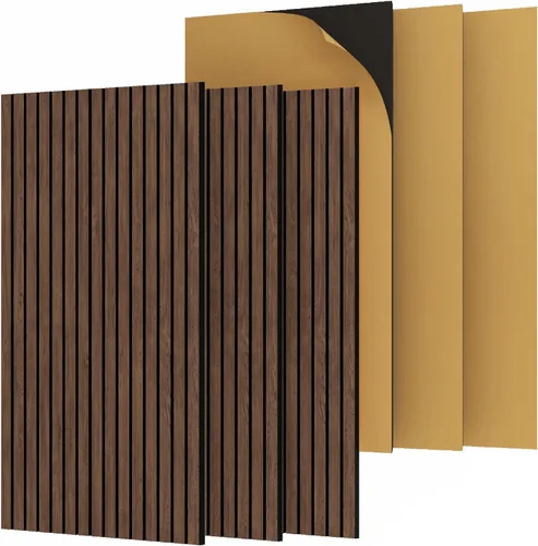 Vista 19 de 4 paneles de pared de listones de madera acústica 3D, absorción de sonido con cancelación de ruido, decoración de pared interior de teca natural