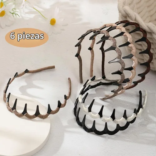 Vista 7 de Auseibeely 6 diademas en zigzag para mujer, diadema ondulada antideslizante con dientes, diadema de plástico en forma de U para niñas, adolescentes