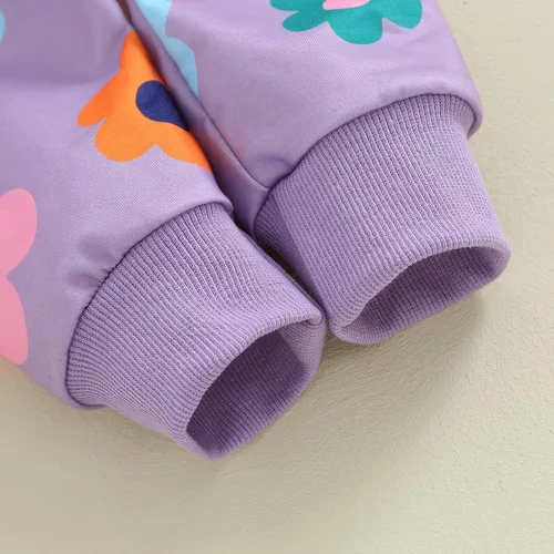 Vista 6 de Meiweileya Conjunto de sudadera con estampado floral para bebé y niña, sudadera sin botones y pantalones, ropa de otoño e invierno