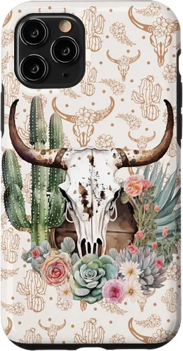 Vista 29 de Western Boho Chic Longhorn Bull Skull Cactus Beige Pattern Case for iPhone 17