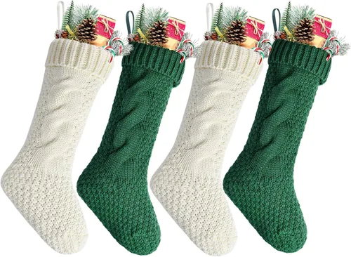 Vista 11 de Calcetines navideños de punto trenzado a granel, color azul, 18 pulgadas, para decoración navideña, paquete de 4