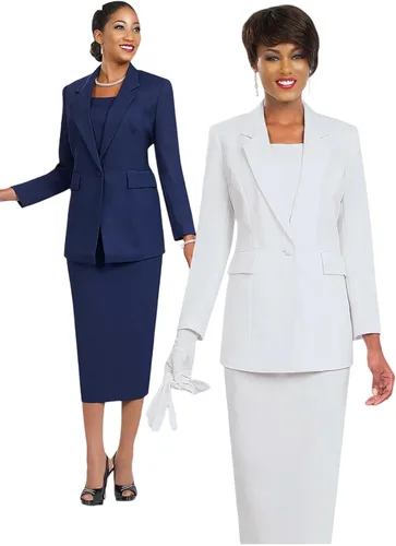 Vista 2 de Conjunto de traje de falda de dos piezas para mujer Falda de negocios con chaqueta de manga larga y guantes para grupos de iglesia por Ben Mark