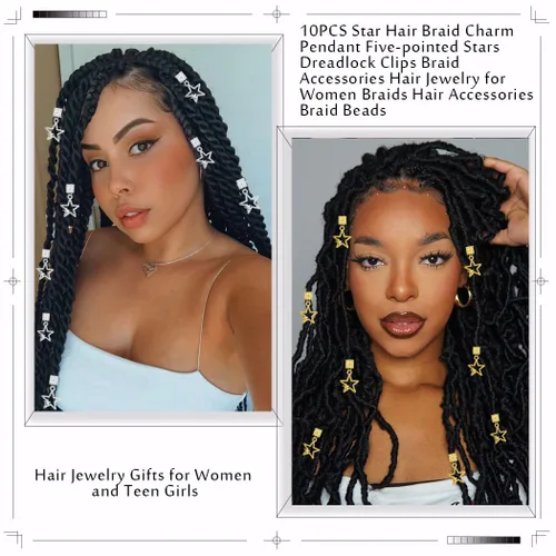 Vista 7 de NAISKA 10 clips de trenza de estrella dorada, accesorios para rastas, cuentas trenzadas de cinco puntas, pinzas para el cabello, accesorios