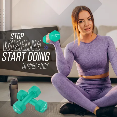 Vista 6 de Fitness Republic Juego de 2 mancuernas de neopreno, antideslizantes, forma hexagonal, pesas libres para tonificación muscular y fortalecimiento