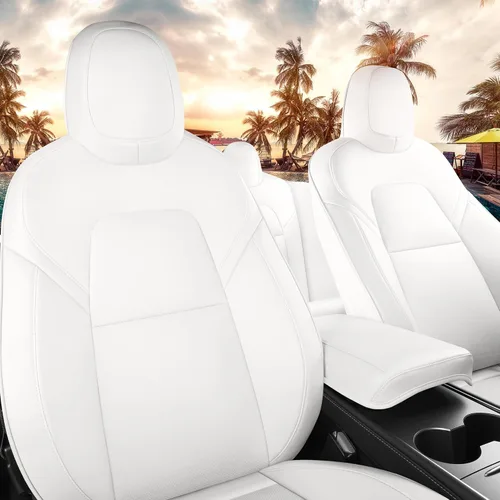 Vista 33 de Funda de asiento para Tesla Modelo Y 2020-2024, impermeable, de piel de napa totalmente envuelta (TY-rojo + negro)