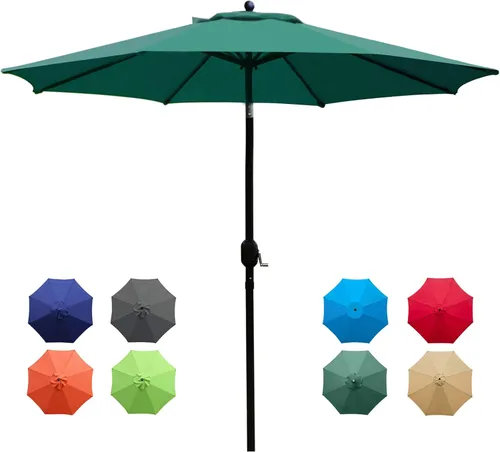 Vista 12 de Sunnyglade sombrilla de mesa para exteriores con 8 varillas resistentes, 9 pies 9Ft Patio Umbrella with Waterproof Polyester Canopy, Sturdy 8