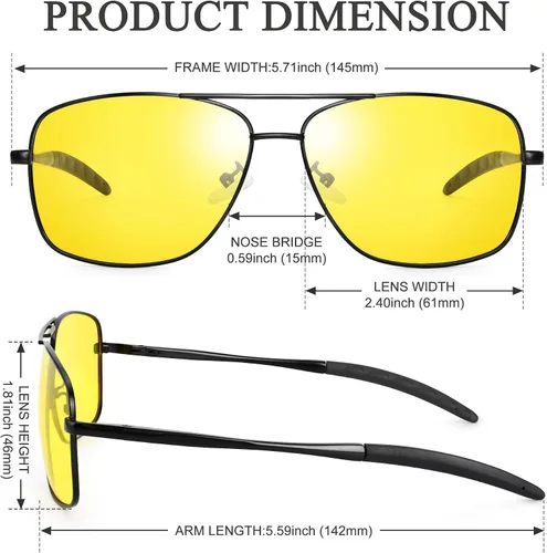 Vista 3 de URUMQI Lentes de sol de aviador polarizados cuadrados para hombre, lente de protección TAC UV400, pantallas de navegador piloto para conducir golf