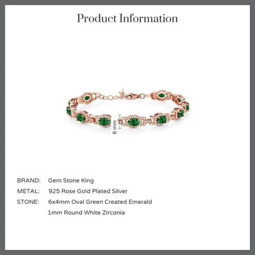 Vista 109 de Gem Stone King 18K Rose Gold Plated Silver Oval Gemstone Birthstone Tennis Bracelet For Women Oval 6X4MM 7 Inch With 1 Inch Extender Fine
