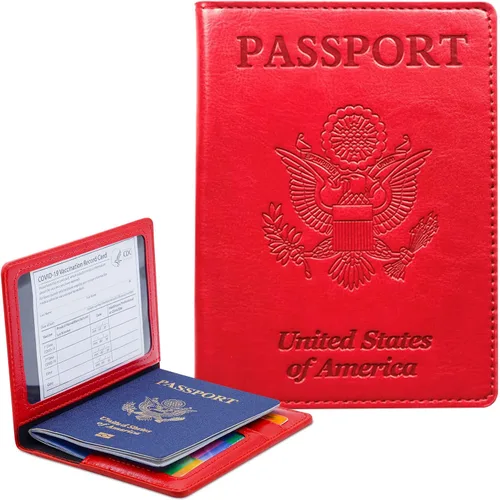 Vista 8 de Funda para pasaporte con bloqueo RFID de piel, tarjetero con ranura para tarjetas, accesorios de viaje, organizador de documentos, protector