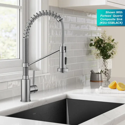 Vista 3 de KRAUS Bolden KPF-1610SFS - Grifo de cocina extraíble de una sola manija de estilo comercial de acero inoxidable sin manchas, con 2 funciones
